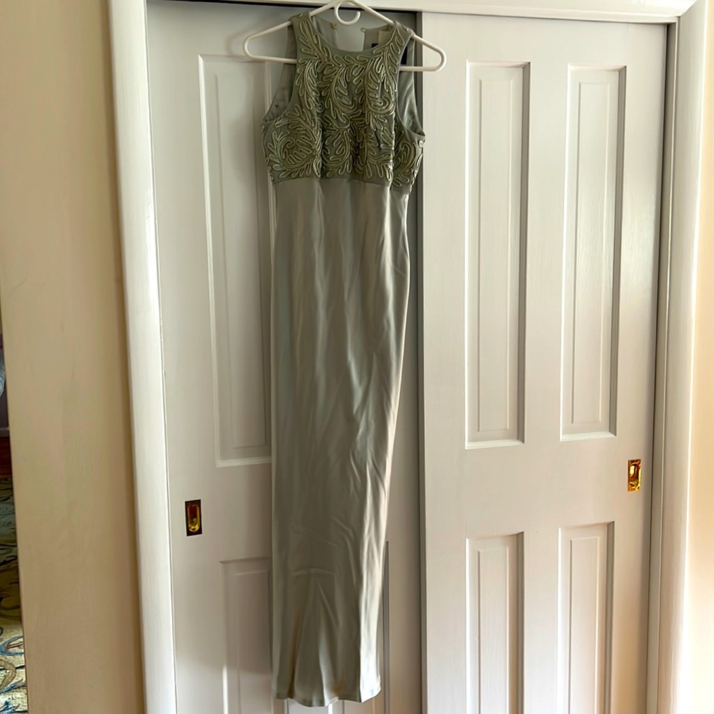 Formal evening dress in light olive green size 4